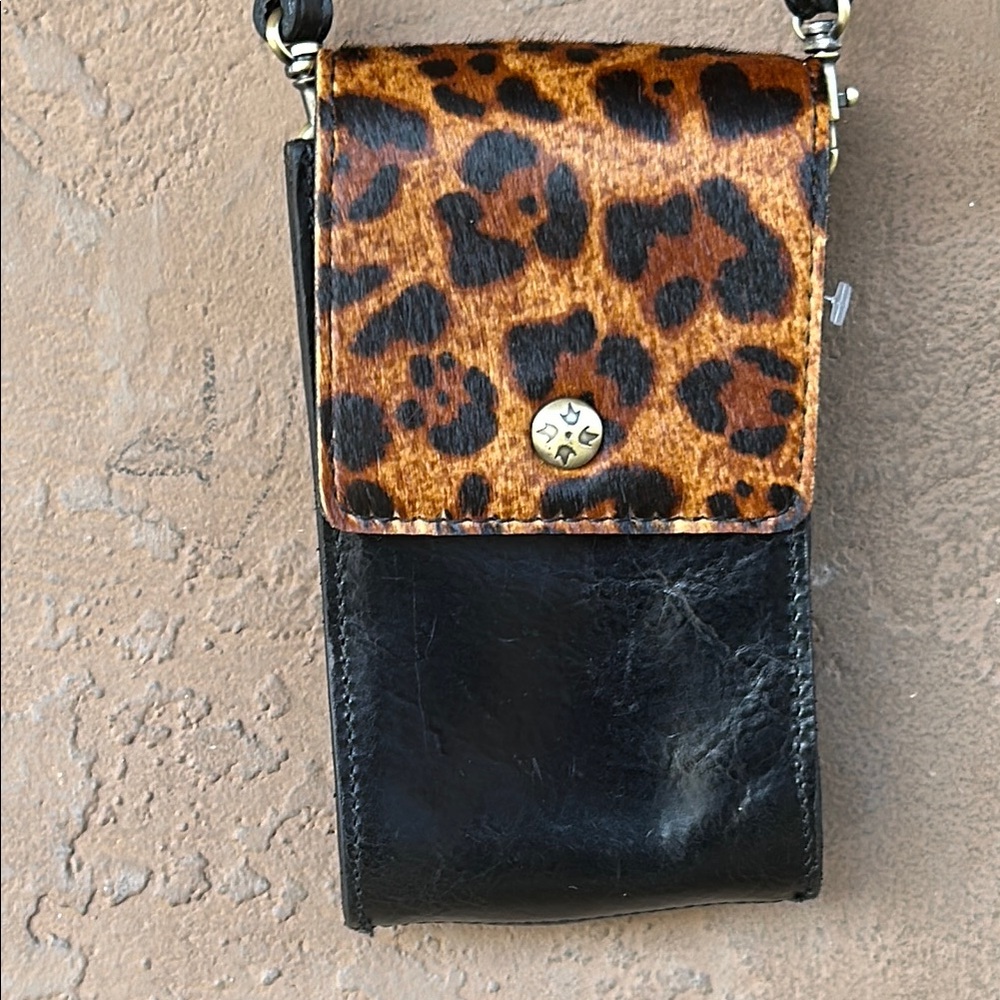 Leopard Print and Black Leather Crossbody Bag